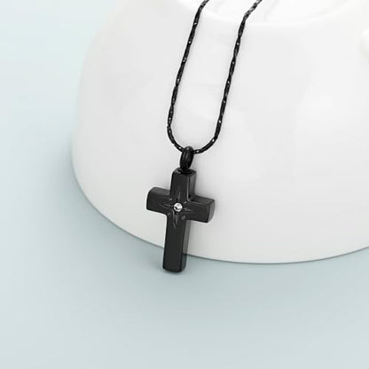 Imrsanl Cross Urn Necklace for Women Men Cremation Jewelry for Ashes Memorial Pendant Human Pet Funeral Ashes Holder Keepsake - color: Black