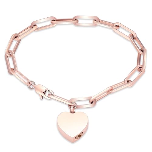 Heart Urn Bracelet for Ashes for Women Men Cremation Jewelry - color: Side perforation-Rose