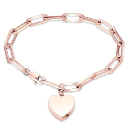 Heart Urn Bracelet for Ashes for Women Men Cremation Jewelry - color: Side perforation-Rose
