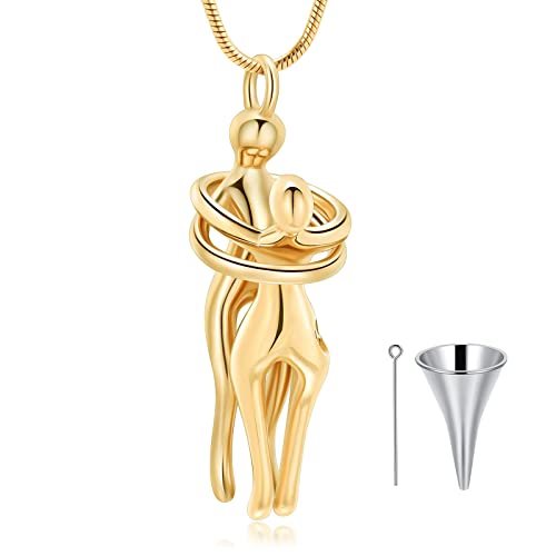 Cremation Jewelry with Angel Lady Stainless Steel Urn Necklace Pendant Memorial Ashes Keepsake for Women Girls, Filling Kit Included - color: Couple-Gold