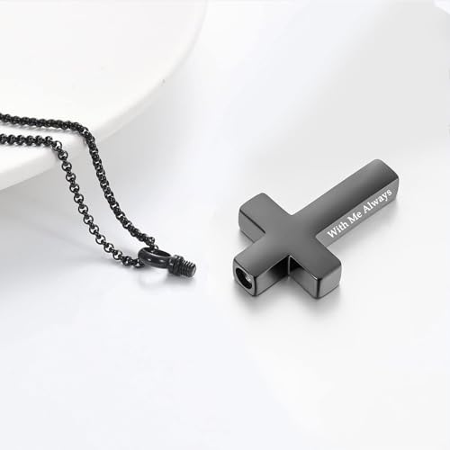 Cross Urn Necklace for Ashes for Men Women Cremation Jewelry Urns Locket Pendant Ashes Holder Memorial Jewelry-Always in My Heart - color: 2pcs Silver/Black