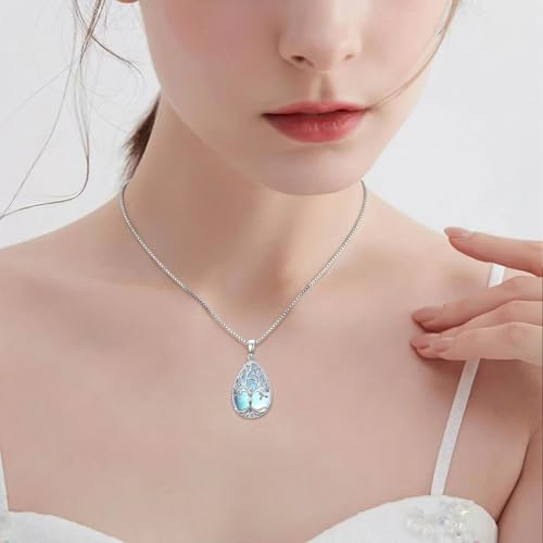 Tree of Life Urn Necklace for Ashes/Pet Cremation Teardrop Moonstone Necklace Pendant Jewelry Gifts for Mom Wife Women Birthday Christmas Memorial Day - color: Goddess Ashes