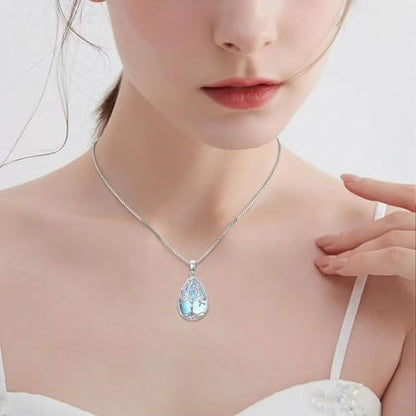 Tree of Life Urn Necklace for Ashes/Pet Cremation Teardrop Moonstone Necklace Pendant Jewelry Gifts for Mom Wife Women Birthday Christmas Memorial Day - color: Goddess Ashes