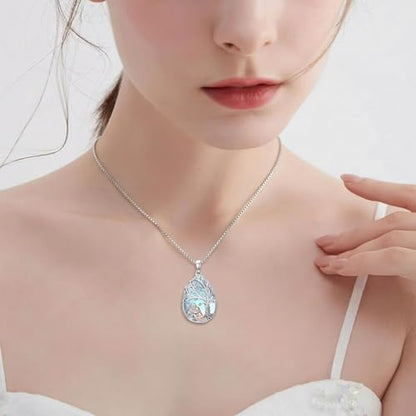 Tree of Life Urn Necklace for Ashes/Pet Cremation Teardrop Moonstone Necklace Pendant Jewelry Gifts for Mom Wife Women Birthday Christmas Memorial Day - color: Dog Urn Necklace