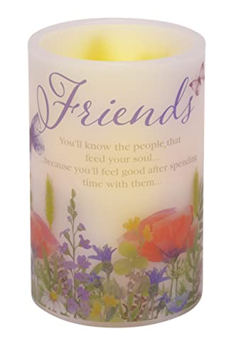Mark Feldstein & Associates Inspirational Friends Quote Floral LED Flameless Pillar Candle, 4 x 6 Inch - style: Friends