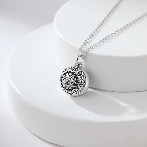 Flower Cute Animal Sterling Silver Pendant Urn Ashes Necklace for Women BF0709 - color: Ball *Sunflower