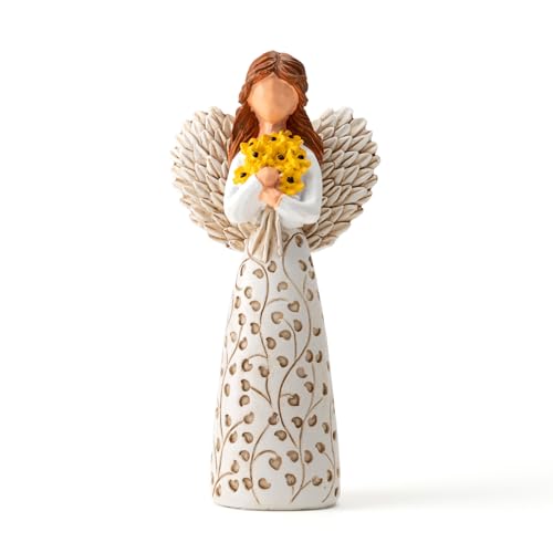 Hand-Painted Angel Figurine with Sunflower & Tree of Life Design - 5.9" Collectible Sculpture for Retirement Gifts, Home Decor, Sunflower Lovers - color: White