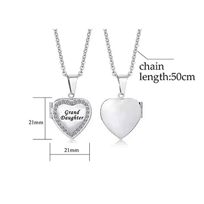 KunBead Women's Love Heart Photo Locket Necklace with Picture inside Jewelry Pendant Necklace for Auntie Friend Dad Daughter Granddaughter Nana Sister Wife Mom Grandma - style: Granddaughter