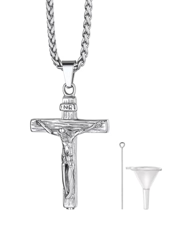 Richsteel Urn Necklaces for Ashes for Women Men Cremation Pendant | Necklace for Ashes Stainless Steel Memorial Jewelry - color: 03-Steel Crucifix Jesus