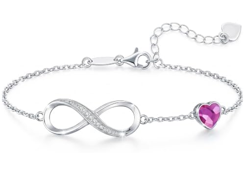 CDE 925 Sterling Silver Infinity Birthstone Bracelet Jewelry Gift for Women | Hypoallergenic,Non Tarnish,Heart CZ,Nickel-Free & Lead-Free,Anniversary Christmas Birthday Idea Gifts for Wife Girlfriend Her - color: Crystal-Purple