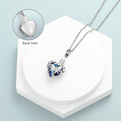 shajwo Butterfly Heart Urn Necklaces Cremation Jewelry for Ashes for Women Men Memorial Human Ashes Pendant - color: A Siver-Blue