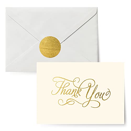 Designer Greetings Bulk Blank Thank You Cards for Any Occasion, Gold Foil Embossed Script (50 Foil-Embossed Thank-You Notes and Envelopes), White, (000-06919-001) - size: 50 Pack Thank You – Gold Foil Script