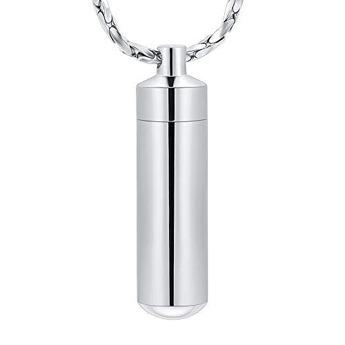 Imrsanl Cremation Jewelry for Ashes Pendant Urn Necklace Cylinder with Glass Vial Keepsake Ashes Memorial Jewelry - color: Silver