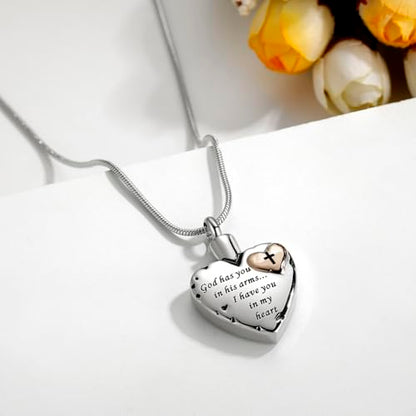 Heart Urn Necklace for Ashes Women Men Cremation Jewelry for Ashes Cremation Necklace In Memory of Loved One Grandpa Grandma Dad Mom Uncle Aunt Brother Sister Daughter Son - style: Cross