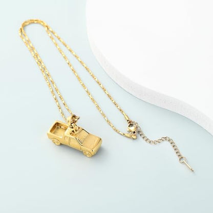 Imrsanl Cremation Jewelry Pick Up Truck Urn Necklace | Memorial Pendant Keepsake, Ashes Necklace for Men Women, Loved Ones Ash Holder - color: Gold