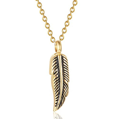SIYUU Feather Urn Necklace Hold Cremation Ashes Keepsake Memorial Jewelry Stainless Steel Personalized Funeral Jewelry for Women Men - color: Gold