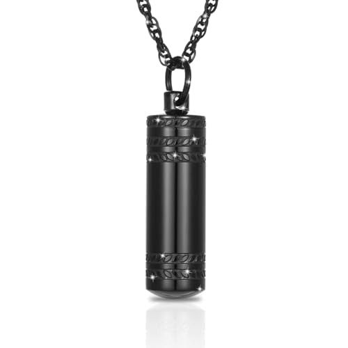 Cremation Necklace for Ashes Cylinder Urns Locket Pendant Ashes Holder Stainless Steel Memorial Jewelry Keepsake Decorative Urns for Women Men - color: Black