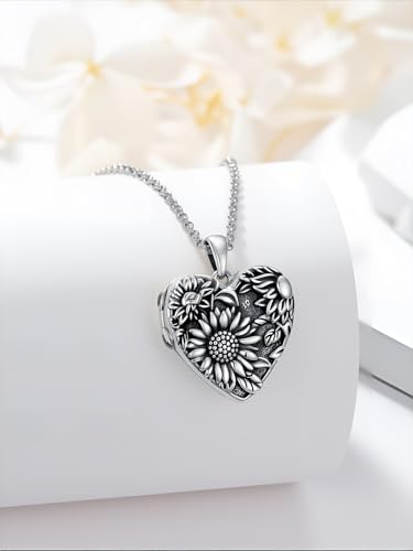 Dorunmo Personalized Heart Locket Necklace That Holds 2 Picture 925 Sterling Silver Custom Lockets Pendant Memorial Jewelry Gifts for Mom Sisters - color: Sunflower, style: Non-Personalized