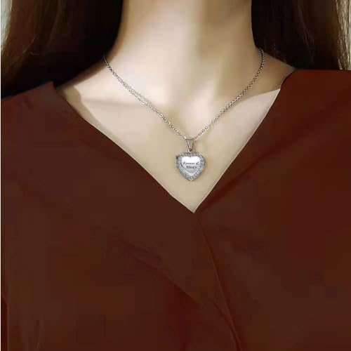 KunBead Women's Love Heart Photo Locket Necklace with Picture inside Jewelry Pendant Necklace for Auntie Friend Dad Daughter Granddaughter Nana Sister Wife Mom Grandma - style: Forever&Always