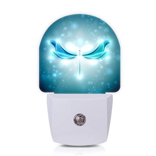 Shiny Dragonfly Night Lights Plug into Wall for Girls Boys Room,Night Light LED Lamp Dusk to Dawn Sensor Round Lamp for Bedroom Bathroom Hallway Home Wall Decor Nightlight - color: Shiny Dragonfly