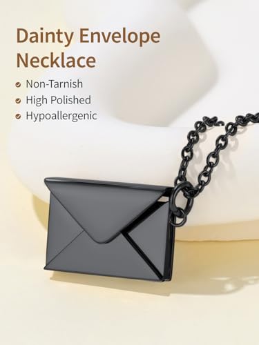 FindChic Locket Necklace for Women Custom Photo Memorial Gifts Multi-Shaped - color: Black-Envelope