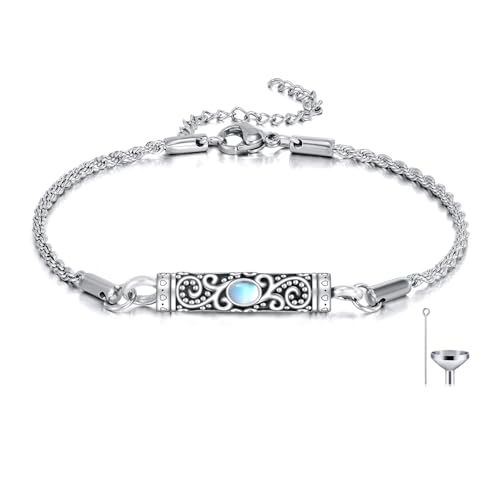 Urn Bracelet For Ashes Sunflower/Dragonfly/Paw/Moonstone Hummingbird Bracelets for Women Bar Cremation Jewelry For Ashes Keepsake Pendant Locket Bracelet For Women Men