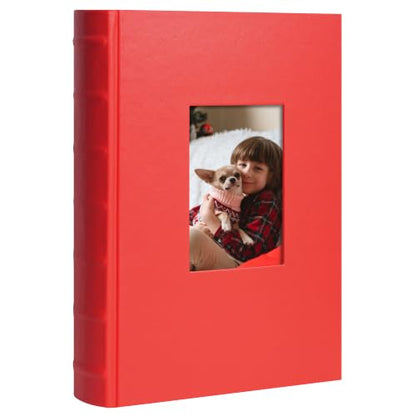 Vienrose Photo Album 4x6 300 Photos PU Leather Cover Red | Memo Area, Personalized Window, Slip-In Pockets, Acid-Free & PVC-Free, Store Wedding Baby Vacation Memories - color: Red