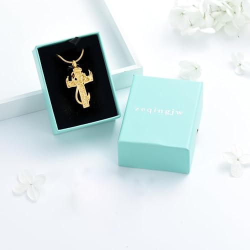 zeqingjw Cross Urn Necklace Fish Hook Cremation Jewelry for Ashes Pendant Stainless Steel Deer Antler Cross Memorial Human Pet Keepsake Ashes Holder for Men Women - color: Gold