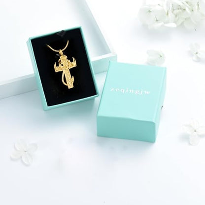 zeqingjw Cross Urn Necklace Fish Hook Cremation Jewelry for Ashes Pendant Stainless Steel Deer Antler Cross Memorial Human Pet Keepsake Ashes Holder for Men Women - color: Gold