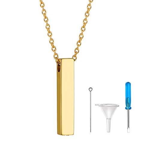 GOLDCHIC JEWELRY Urn Necklaces for Ashes, Stainless Steel Pet/Cross/Birthstone/Tree of Life Personalized Keepsake Memorial Jewelry for Women - color: Cube - 18k Gold Plated, style: No Engraving