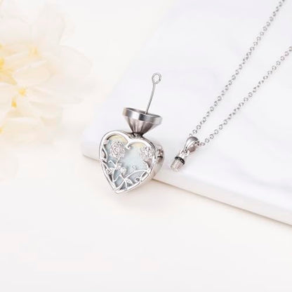 Yearace Urn Necklace for Ashes Sterling Silver Filigree Locket Necklace that Holds Pictures Heart Keepsake Memorial Necklace Cremation Jewelry for Ashes for Women Men - style: Opal Rose Urn Necklace