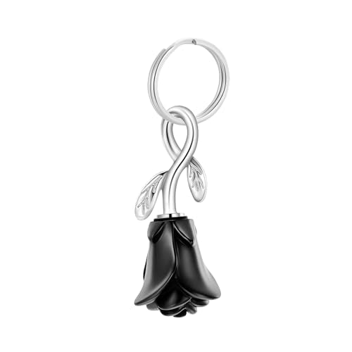 constantlife Rose Flower Urn Keychain Cremation Jewelry for Ashes, Stainless Steel Memorial Pendant Gift Funeral Keepsake - color: Black