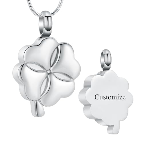 Cremation Jewelry Memorial Urn Necklace for Ashes Lucky Four-Leaf Clover Urn Pendant Necklace Ashes Keepsake for Women Men - color: Customize
