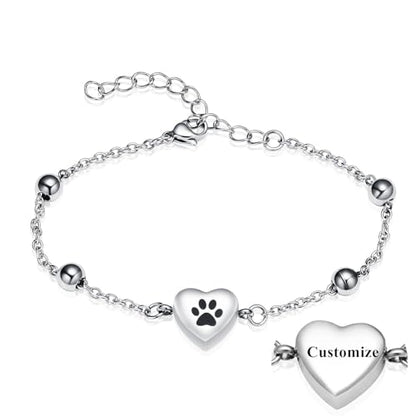 shajwo Pet Cremation Jewelry Paw Print Heart Urn Bracelet for Ashes - color: Customize-1