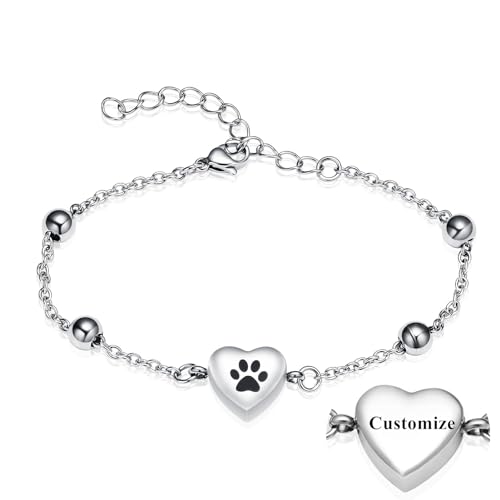 shajwo Pet Cremation Jewelry Paw Print Heart Urn Bracelet for Ashes - color: Customize-1
