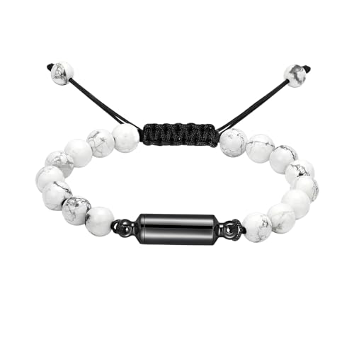 Tiger Eye/Lava Stone Urn Bracelet for Ashes Cremation Jewelry Adjustable Beaded Ashes Bracelet Keepsake Memorial Jewelry - color: Black-White Stone