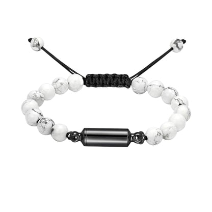 Tiger Eye/Lava Stone Urn Bracelet for Ashes Cremation Jewelry Adjustable Beaded Ashes Bracelet Keepsake Memorial Jewelry - color: Black-White Stone