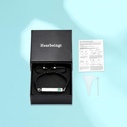Hearbeingt Crystal Heart Cremation Jewelry Bar Urn Bracelet for Ashes - color: Silver-Green stone