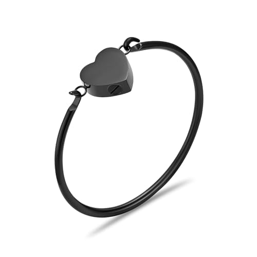 Oinsi Heart Urn Bracelet for Ashes, Cremation Jewelry Leather Bracelets for Men Women, Memorial Jewelry With Filling Kits - color: Black