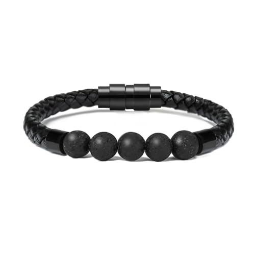 Lava Stone Urn Bracelet for Ashes Cremation Jewelry for Women Men Genuine Leather Memorial Rope Cuff Bangle Braided Bracelets Keepsake Jewelry for Loved Ones with Fill Tool 22cm - color: 5 Lava Stone