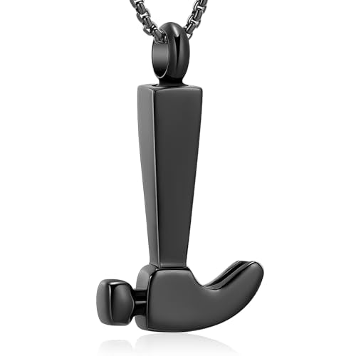 Oinsi Men's Cremation Jewelry Made Of 316L Stainless Steel Hammer Memorial Urn Necklace Pendant Keepsake Holder Jewelry For Ashes - color: A-Black