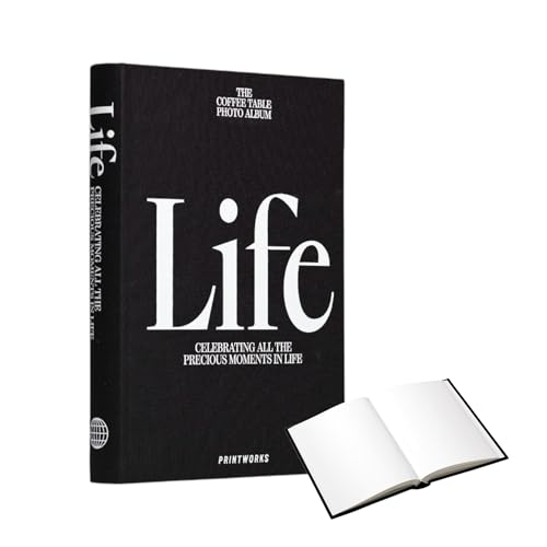 PrintWorks Life Photo Book, Black - Minimalist 80-Page Hardcover Album | Black Paper, Fabric Cover, FSC Certified Acid-Free, Metal Binder, Photo Corners Sold Separately - style: Life