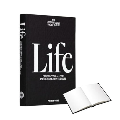 PrintWorks Life Photo Book, Black - Minimalist 80-Page Hardcover Album | Black Paper, Fabric Cover, FSC Certified Acid-Free, Metal Binder, Photo Corners Sold Separately - style: Life