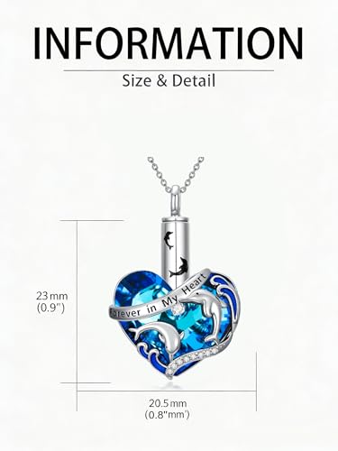 Urn Necklace for Women Sterling Silver Meaningful Memorial Jewelry | Paw Print/Butterfly/Dragonfly/Bird/Dolphin/Mountain/Tree of Life Urn Necklace for Ashes Cremation Keepsake Jewelry for Women - style: Heart-Dolphin