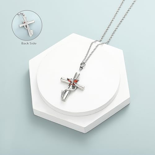 shajwo Butterfly Cross Urn Necklaces for Ashes for Women Men - color: Silver-Red
