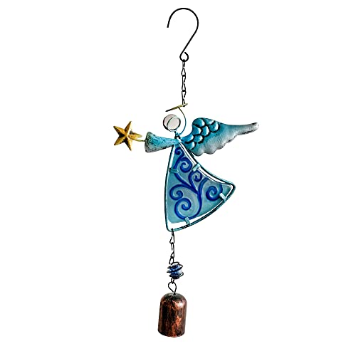 Metal Angel Wind Chime Hanging Decoration Ornament With Wing and Bell - Decorative Hanging Bells, Gifts for Home Garden Decor Crafts (Blue) - color: Blue