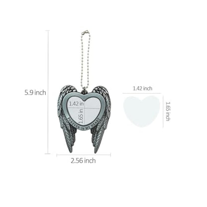 6 Set Sublimation Angel Wing Ornament Blanks Metal Love Heart Pendant Personalized Car Hanging Ornaments with Blank Photo for Home Window DIY Picture Crafts Silver
