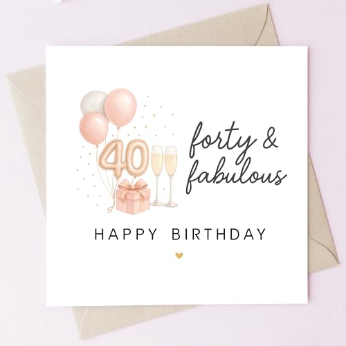 TEEMI-40th 50th 60th Birthday Card for Women - Fabulous Birthday Greeting Card with Envelope, Rose Gold Balloons Champagne Design, 300gsm Premium Cardstock, Blank Inside for Mom Sister Friend Wife (40th) - color: 40th