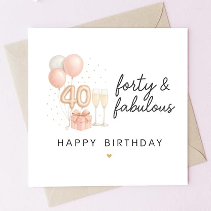 TEEMI-40th 50th 60th Birthday Card for Women - Fabulous Birthday Greeting Card with Envelope, Rose Gold Balloons Champagne Design, 300gsm Premium Cardstock, Blank Inside for Mom Sister Friend Wife (40th) - color: 40th