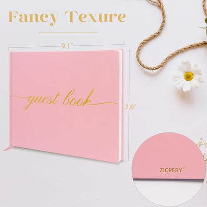 Elegant Wedding Guest Book - Perfect for Wedding Receptions, Baby Showers, Birthdays and Special Events - Polaroid Guest Book with 110 Lined Pages for Sign-in and Photos -Hardcover (Pink) - color: Pink